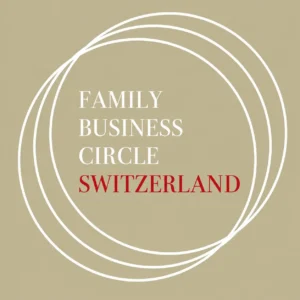 Logo of Family Business Circle Switzerland: three overlapping hand-drawn circles on a sand-coloured ground with the wordmark in the centre